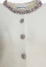 Self-Portrait Embellished Wool-Blend Cardigan  Beige