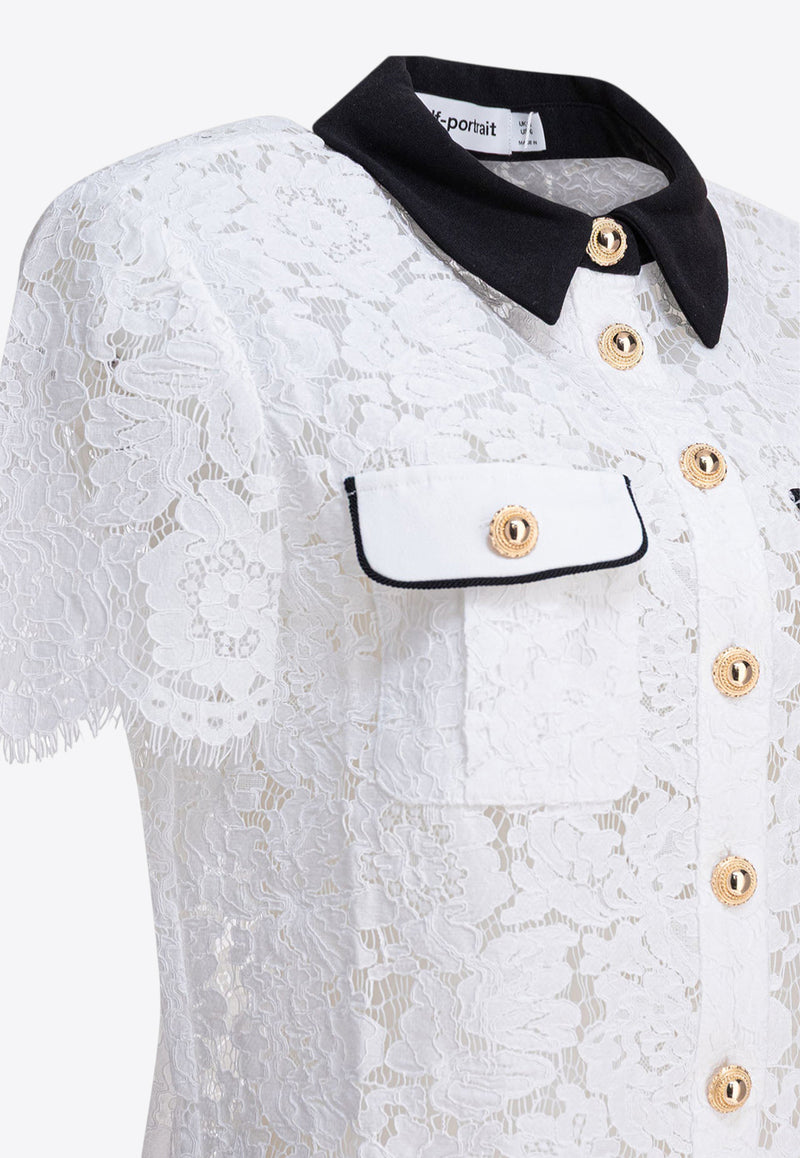 Self-Portrait Floral Lace Cropped Top White PF25-020T-WWHITE_82693