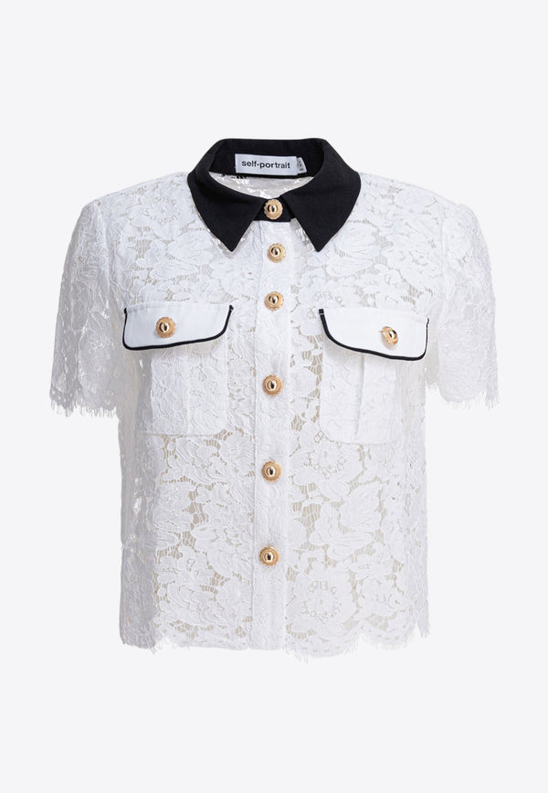 Self-Portrait Floral Lace Cropped Top White PF25-020T-WWHITE_82693