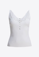 Self-Portrait Lace-Trimmed Ribbed Top  White PF25-042T-WWHITE_82708