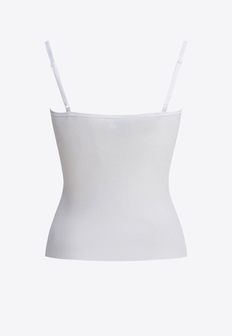 Self-Portrait Lace-Trimmed Ribbed Top  White PF25-042T-WWHITE_82708