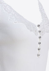 Self-Portrait Lace-Trimmed Ribbed Top  White PF25-042T-WWHITE_82708