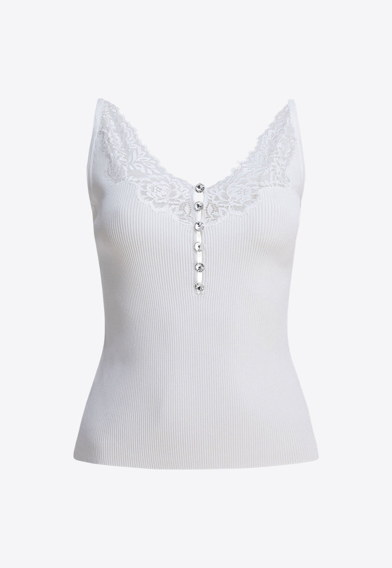 Self-Portrait Lace-Trimmed Ribbed Top  White PF25-042T-WWHITE_82708