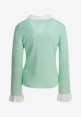 Self-Portrait Ribbed Buttoned Top Green PF25-046TA-GGREEN_82677