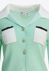 Self-Portrait Ribbed Buttoned Top Green PF25-046TA-GGREEN_82677