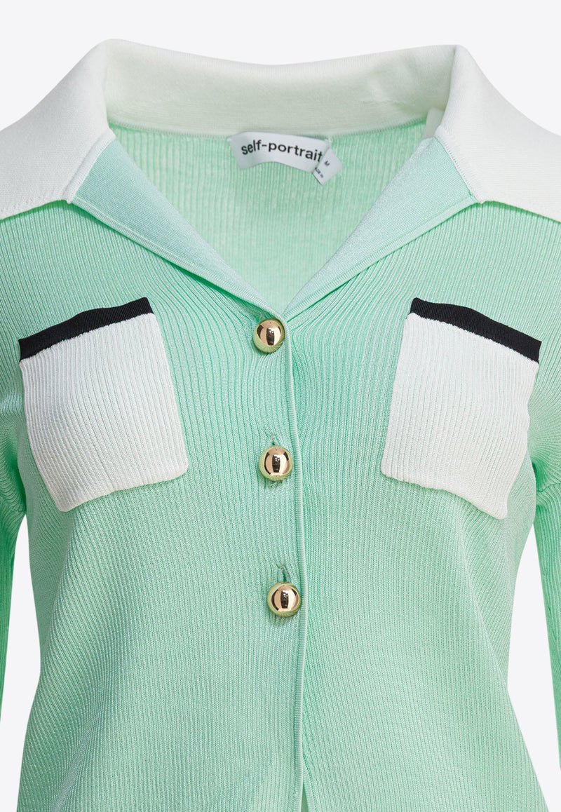 Self-Portrait Ribbed Buttoned Top Green PF25-046TA-GGREEN_82677