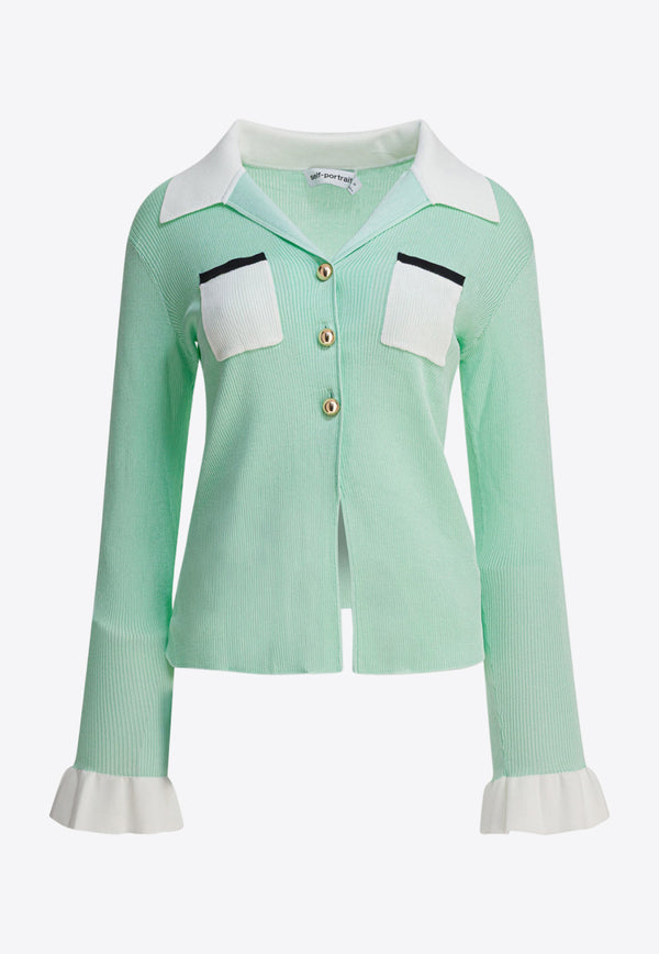 Self-Portrait Ribbed Buttoned Top Green PF25-046TA-GGREEN_82677