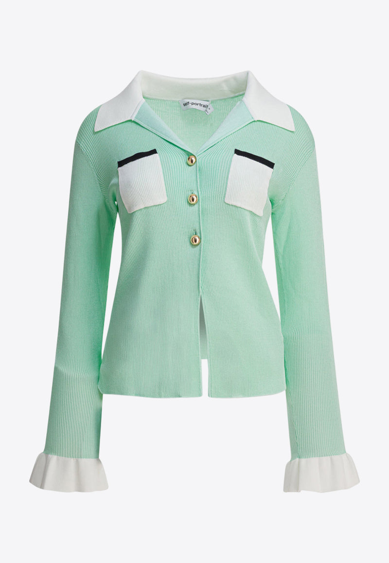 Self-Portrait Ribbed Buttoned Top Green PF25-046TA-GGREEN_82677