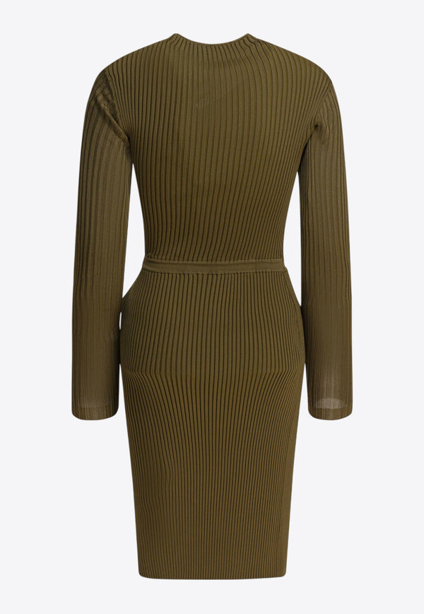 Self-Portrait Ribbed Knit Mini Dress Green PF25-080S-GGREEN_82706