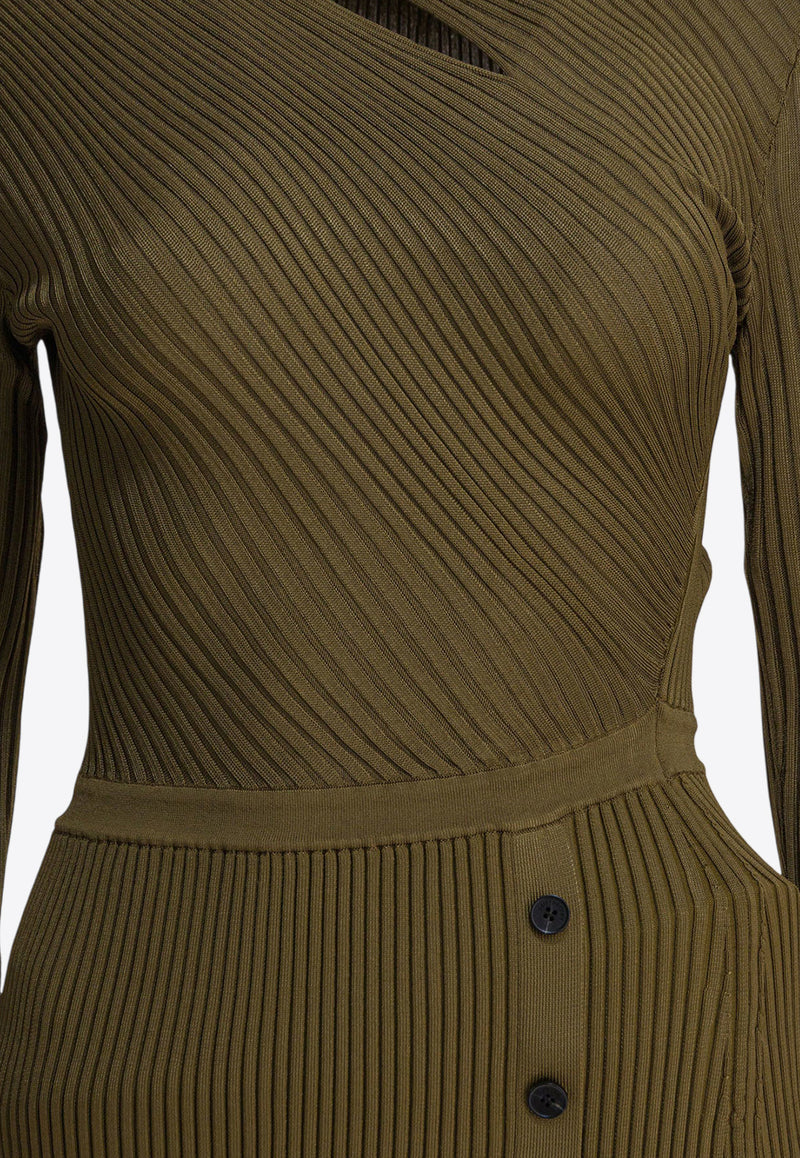 Self-Portrait Ribbed Knit Mini Dress Green PF25-080S-GGREEN_82706