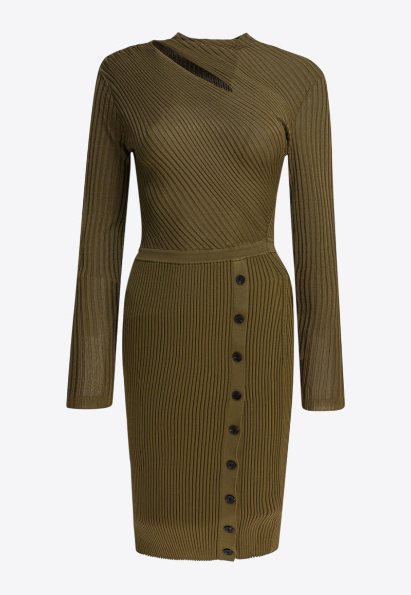 Self-Portrait Ribbed Knit Mini Dress Green PF25-080S-GGREEN_82706