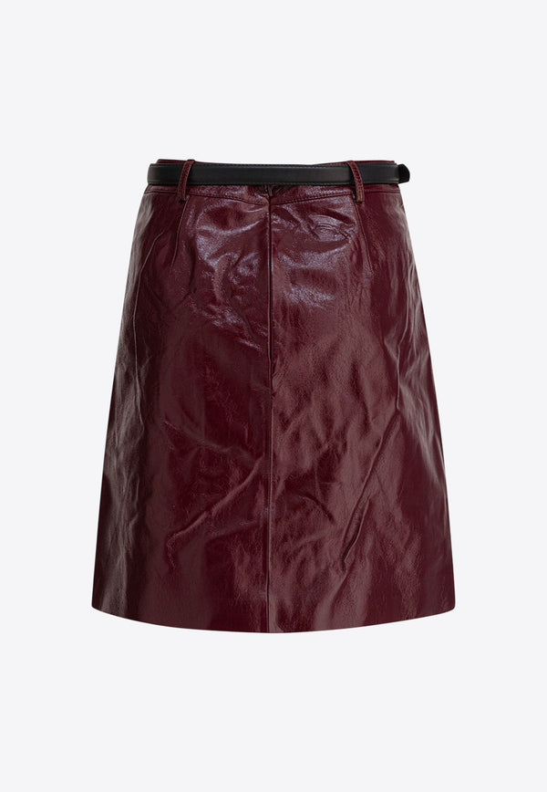 Self-Portrait Leather Mini Skirt Bordeaux PF25-091SK-BUBURGUNDY_82889