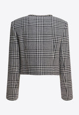 Self-Portrait Crystal-Trimmed Houndstooth Wool Blazer Gray PF25-111J-BWBLACK AND WHITE_82672
