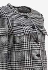 Self-Portrait Crystal-Trimmed Houndstooth Wool Blazer Gray PF25-111J-BWBLACK AND WHITE_82672
