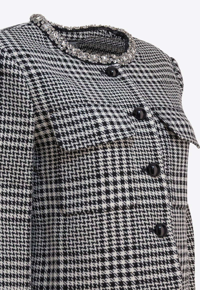 Self-Portrait Crystal-Trimmed Houndstooth Wool Blazer Gray PF25-111J-BWBLACK AND WHITE_82672