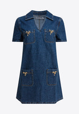 Self-Portrait Crystal Bow Mini Denim Dress Blue PF25-812S-BLBLUE_82676