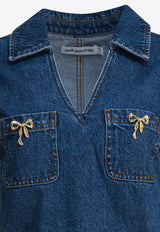 Self-Portrait Crystal Bow Mini Denim Dress Blue PF25-812S-BLBLUE_82676