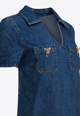 Self-Portrait Crystal Bow Mini Denim Dress Blue PF25-812S-BLBLUE_82676