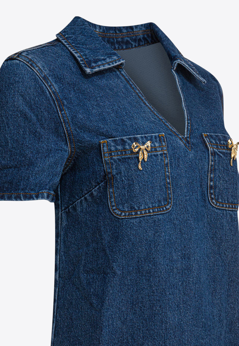 Self-Portrait Crystal Bow Mini Denim Dress Blue PF25-812S-BLBLUE_82676