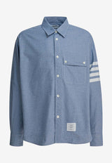 Thom Browne Logo-Patched Buttoned Shirt Blue