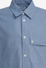 Thom Browne Logo-Patched Buttoned Shirt Blue
