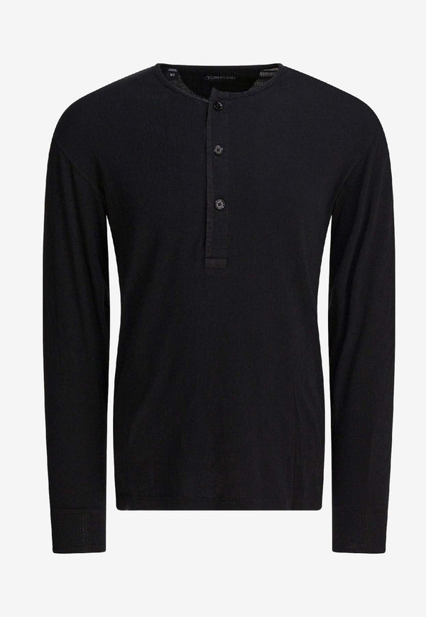 Tom Ford Henley Long-Sleeved Knit T-shirt Black JHL019JMC067LB999_248140c2-1f30-421b-9548-b47fc4375e1a