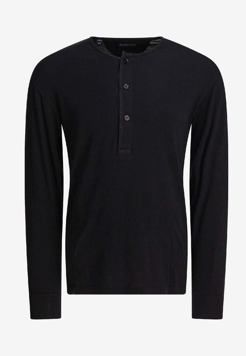 Tom Ford Henley Long-Sleeved Knit T-shirt Black JHL019JMC067LB999_248140c2-1f30-421b-9548-b47fc4375e1a