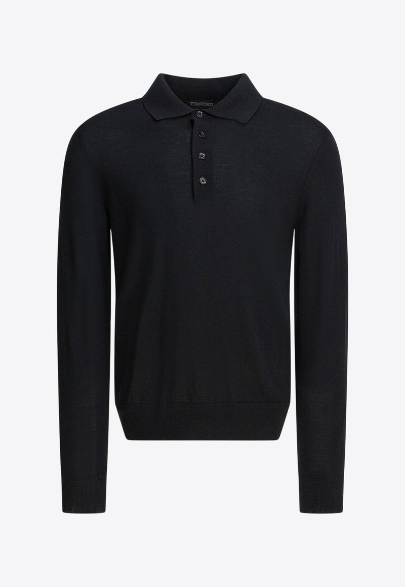 Tom Ford Long-Sleeved Wool Polo T-shirt Black KPL003YMW103LB999_4f7fab8b-9e25-4556-8874-5ed88b897c6d