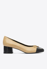 Tory Burch 45 Cap-Toe Leather Pumps Beige 156210250_82963