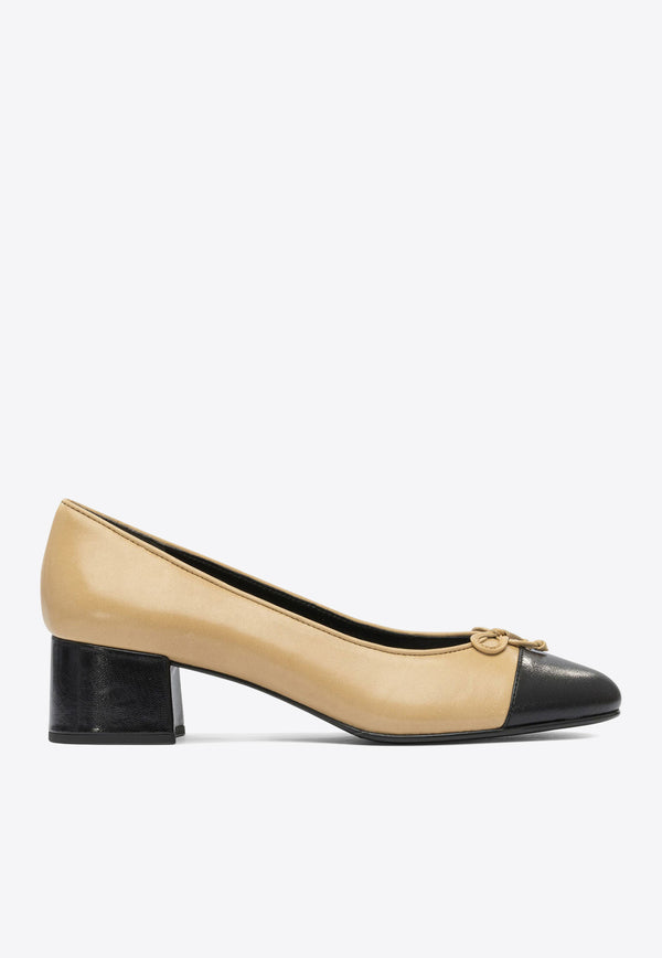 Tory Burch 45 Cap-Toe Leather Pumps Beige 156210250_82963