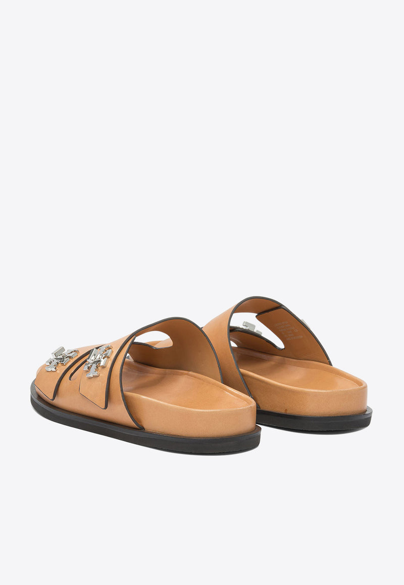 Tory Burch Turnlock Sport Leather Slides Beige 166905250_82157