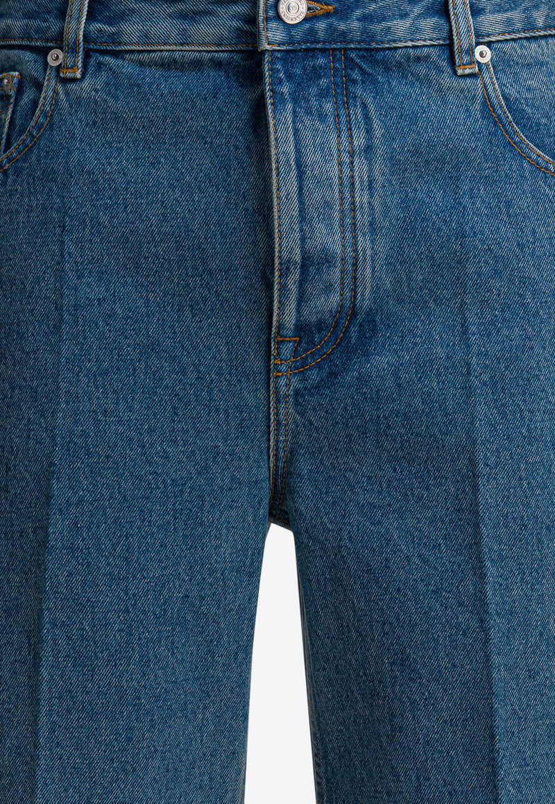 Studded Straight-Leg Washed Jeans