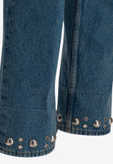 Studded Straight-Leg Washed Jeans
