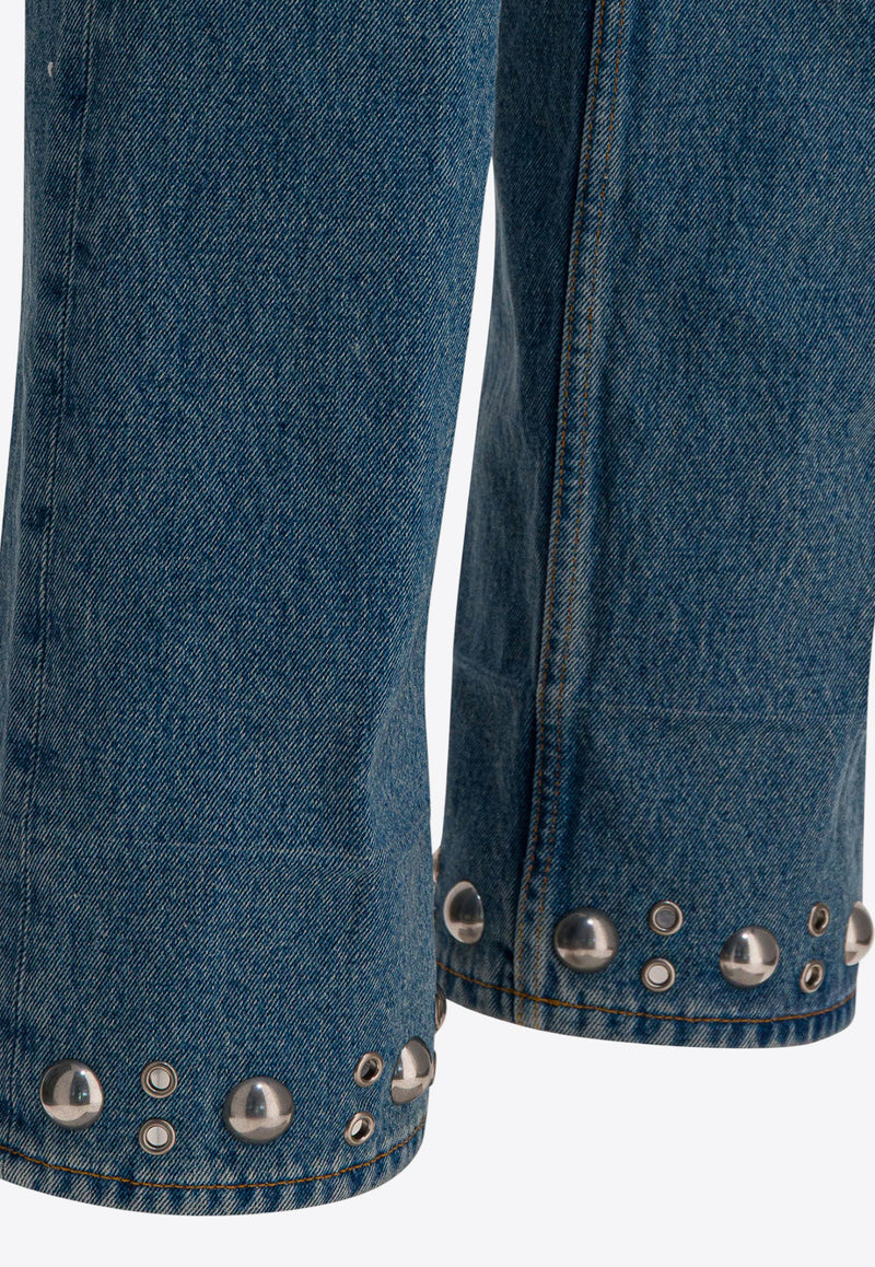 Studded Straight-Leg Washed Jeans