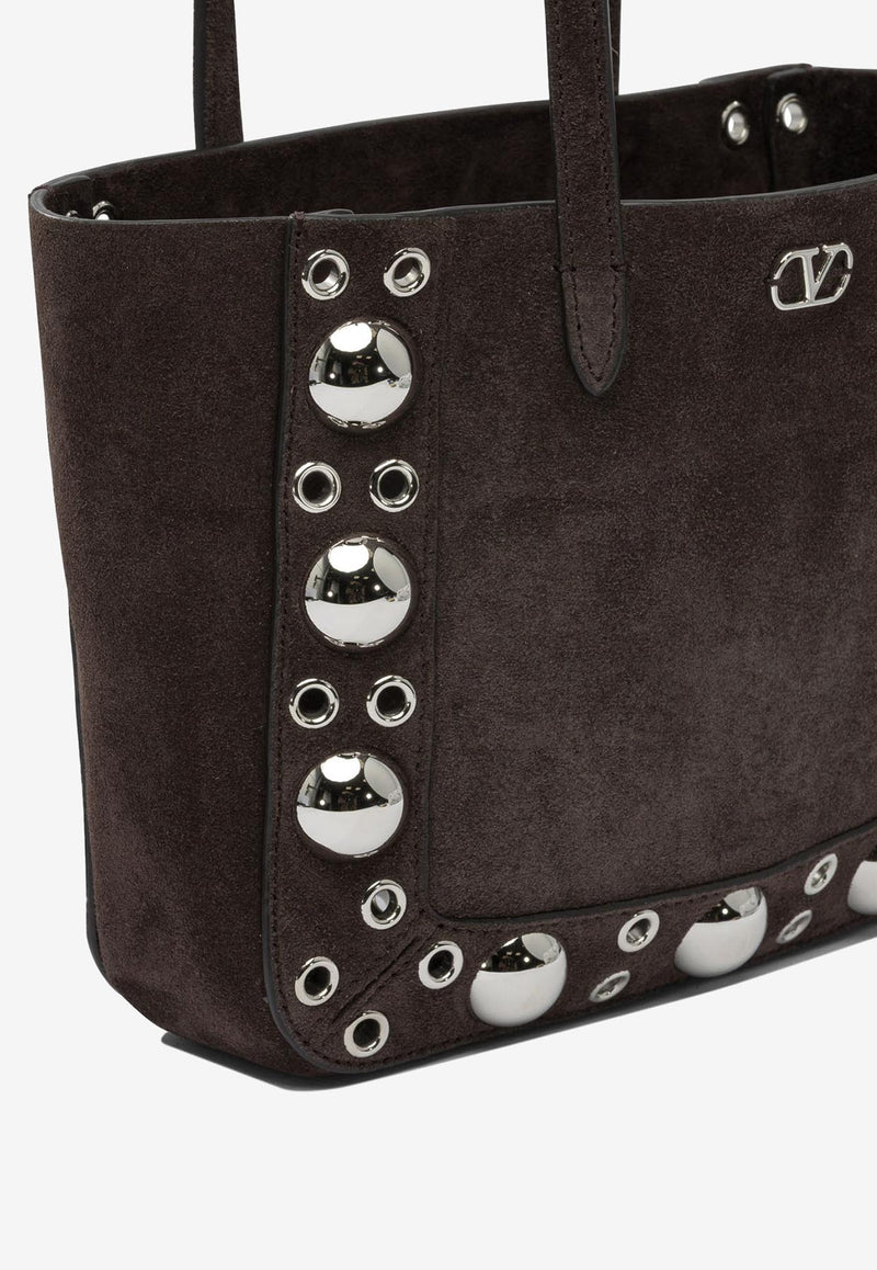 Valentino Mini Nellcôte Studded Suede Tote Bag Brown 7W2B0R89JET0TO_82848