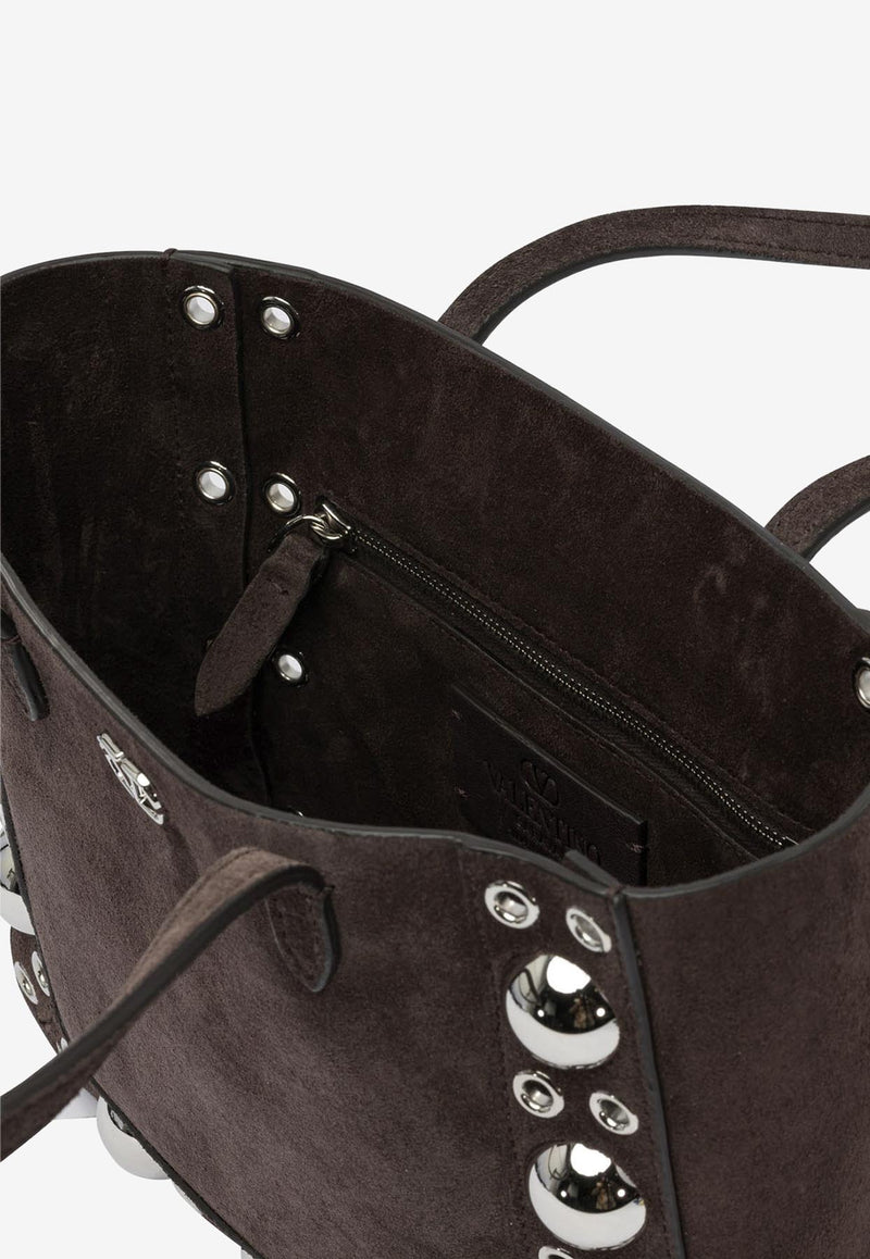 Valentino Mini Nellcôte Studded Suede Tote Bag Brown 7W2B0R89JET0TO_82848