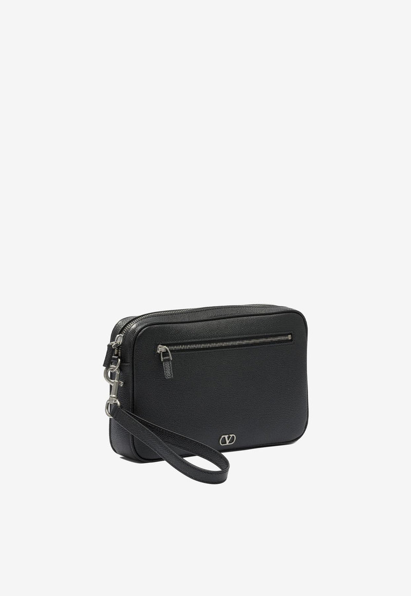 Valentino VLogo Signature Leather Pouch Bag Black 7Y2P0AN8UAG0NO_82615
