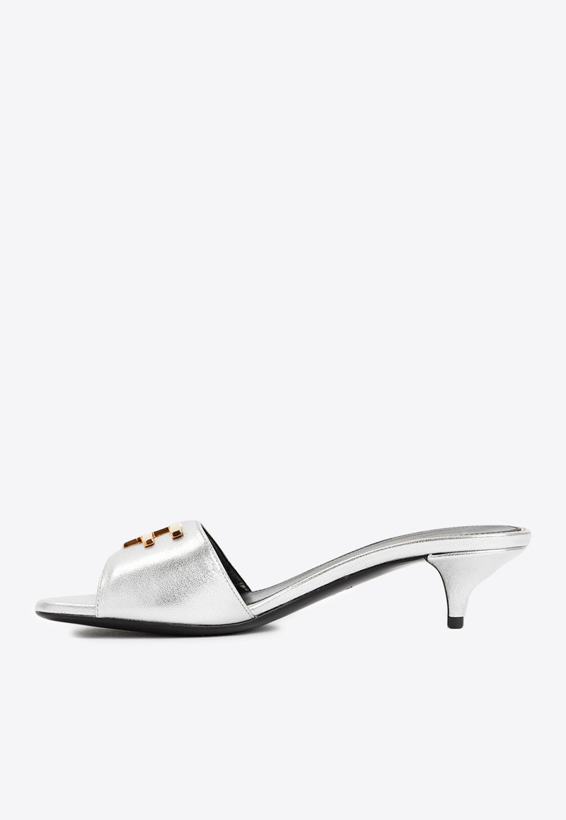 Tom Ford 40 TF Metallic Leather Mules W3215-LSP014G 1G004 Silver