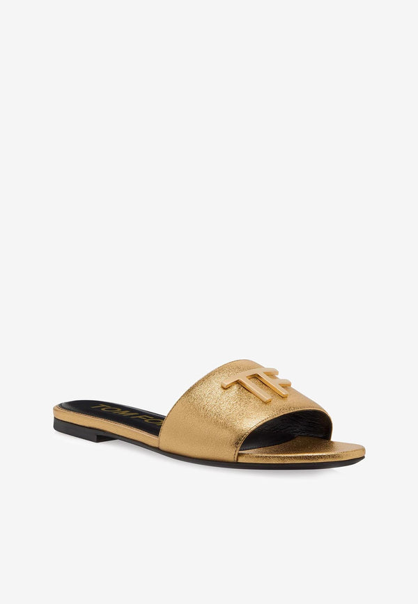 Tom Ford TF Logo Slides in Metallic Nappa Leather W3216-LSP014G 1Y004 Gold
