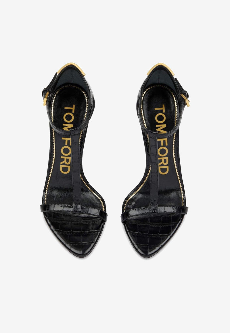 Tom Ford 105 Sandals in Croc-Embossed Leather W3219-LCL125G 1N001 Black