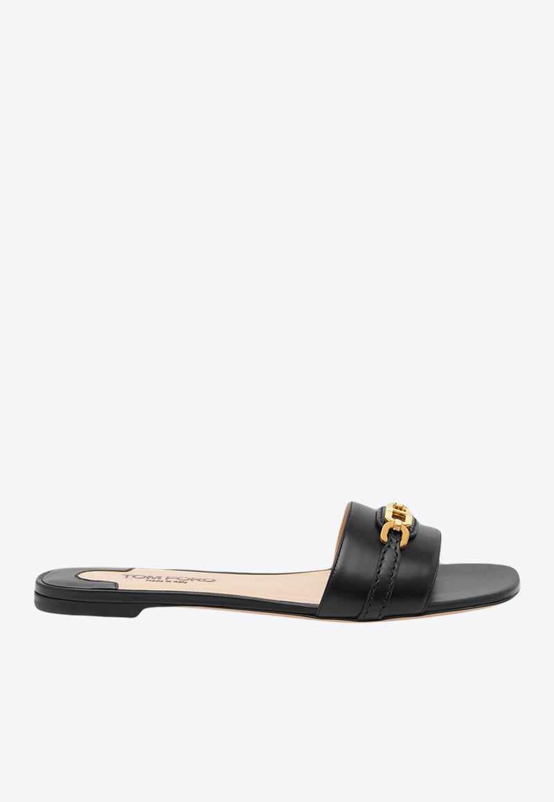 Tom Ford Whitney Leather Slides W3526-LCL002G 1N001 Black