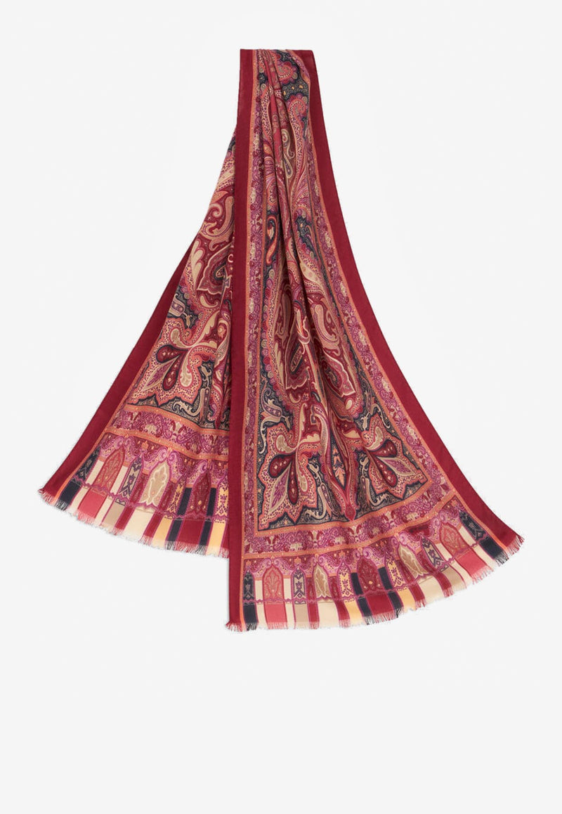 Etro Floral Leafy Print Cashmere-Blend Scarf Bordeaux WATA0005-AV261 S9001