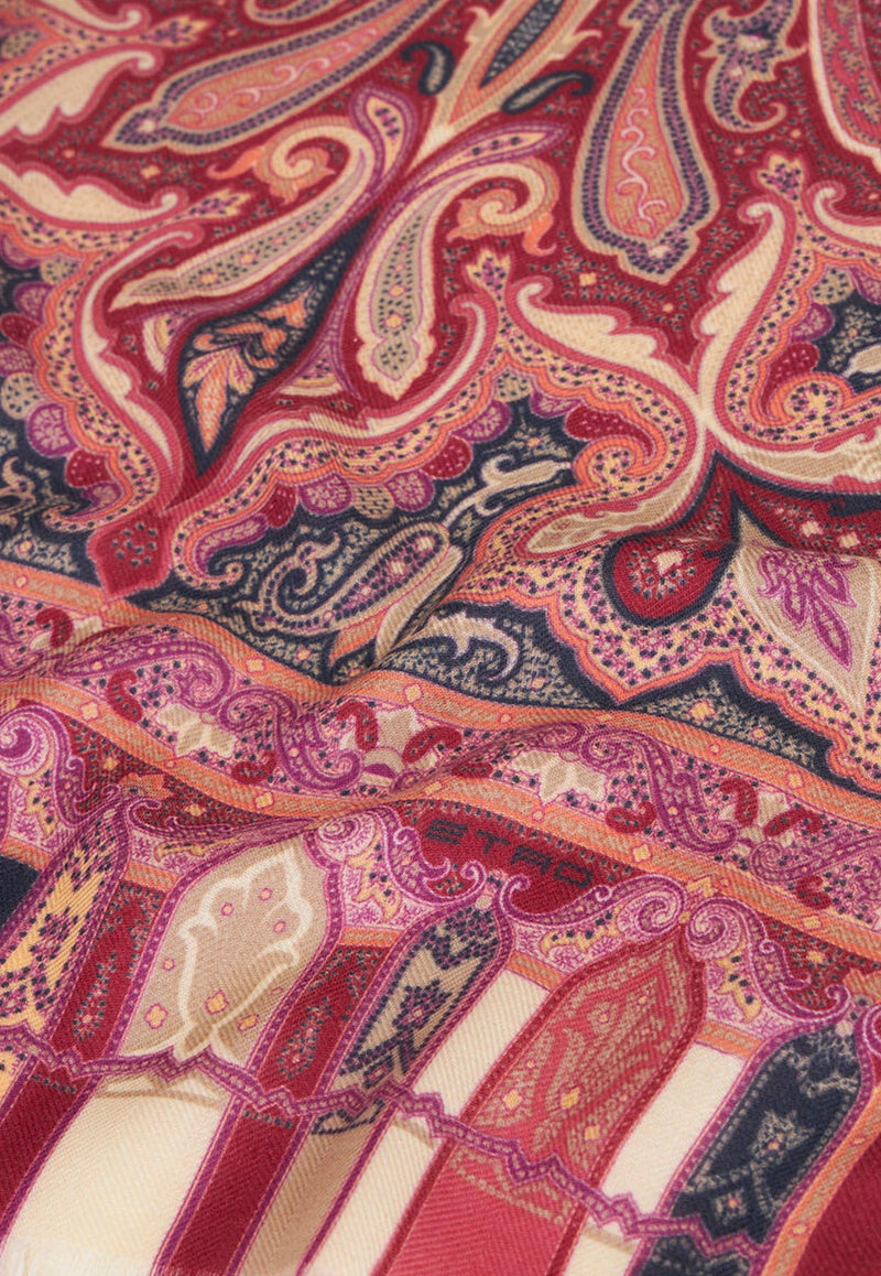 Etro Floral Leafy Print Cashmere-Blend Scarf Bordeaux WATA0005-AV261 S9001