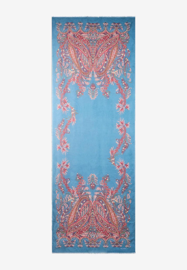 Etro Floral Paisley Print Rectangular Scarf Blue WATA0009-AV764 X0883