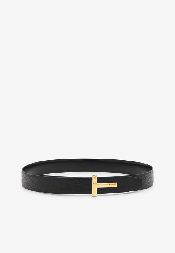 Tom Ford T-Buckle Leather Belt WB207-LCL156G 1N001 Black