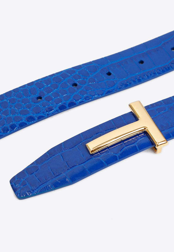 Tom Ford Reversible T-Buckle Belt in Croc-Embossed Leather WB207-LCL299G 1L025 Blue