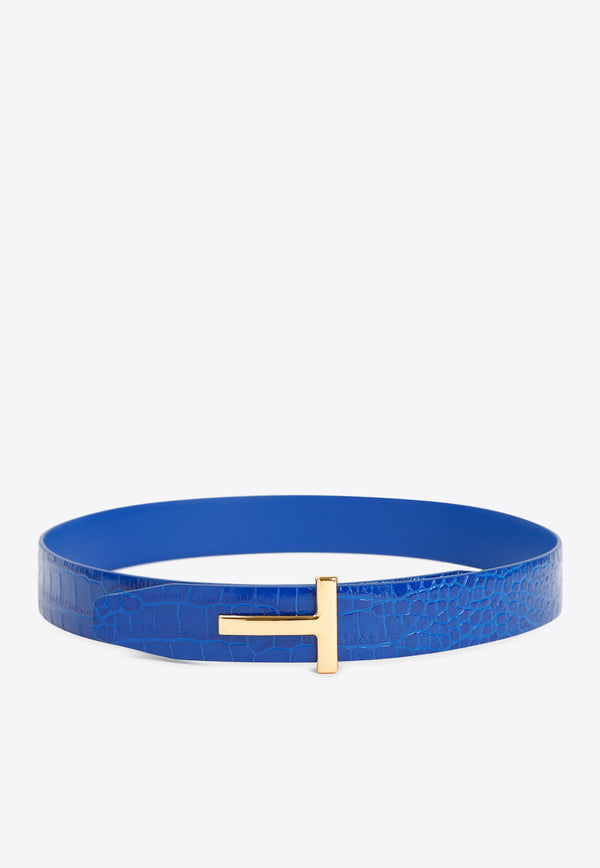 Tom Ford Reversible T-Buckle Belt in Croc-Embossed Leather WB207-LCL299G 1L025 Blue
