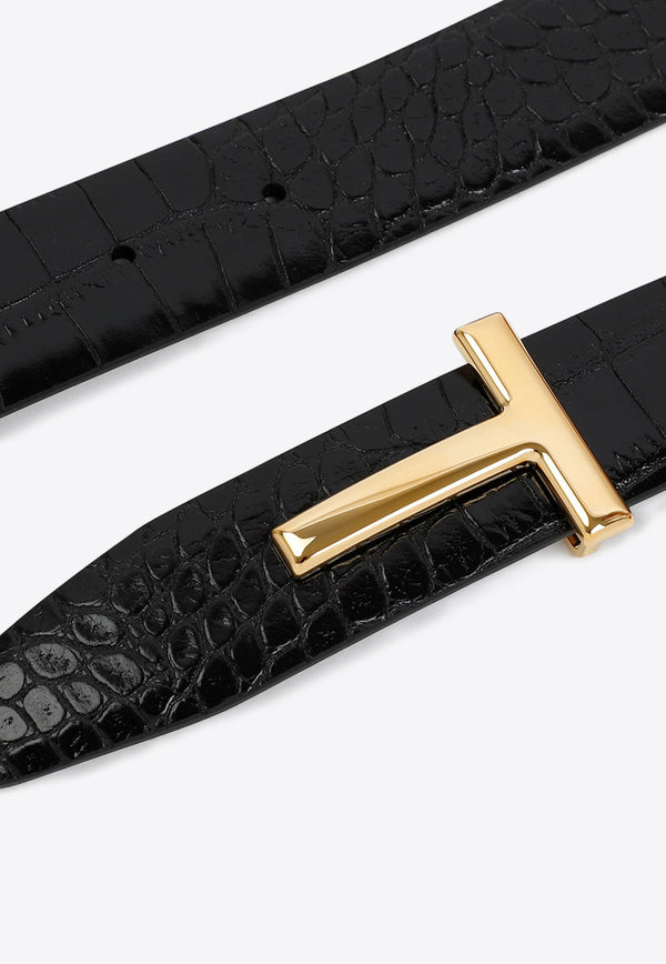 Tom Ford Reversible T-Buckle Belt in Croc-Embossed Leather WB207-LCL299G 1N001 Black