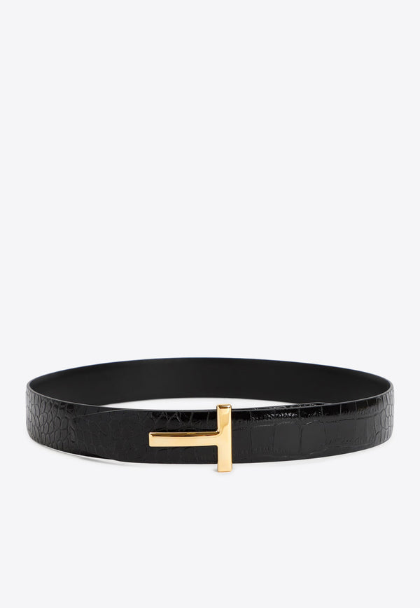 Tom Ford Reversible T-Buckle Belt in Croc-Embossed Leather WB207-LCL299G 1N001 Black