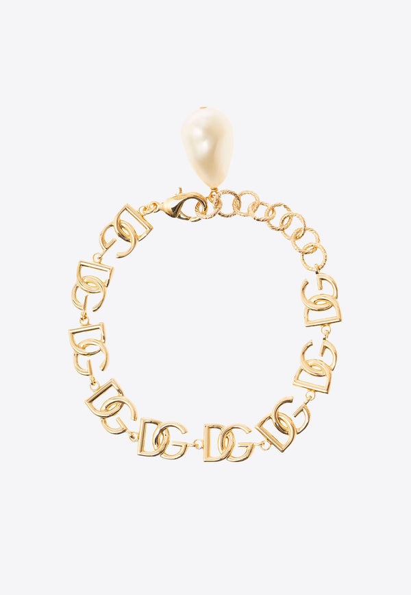 Dolce & Gabbana DG Logo Chain Pearl Bracelet Gold WBP6L3 W1111 ZOO00